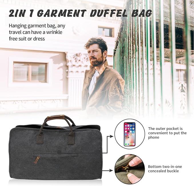 2 in 1 Canvas Leather Suit Luggage Garment Bag - Image 6
