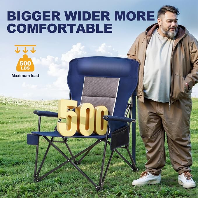 LET'S CAMP Oversized Camping Chairs 29.52" High Back Heavy Duty Lawn Chair - Image 3