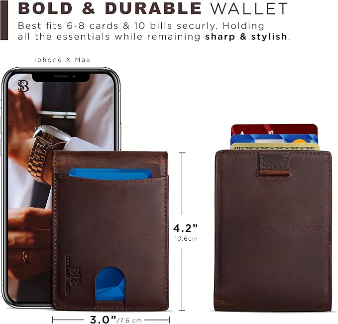 SERMAN BRANDS RFID Blocking Slim Bifold Genuine Leather Thin Minimalist Front - Image 5