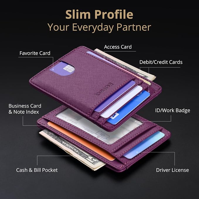 Buffway Slim Minimalist Front Pocket RFID Blocking Leather Wallets - Image 3