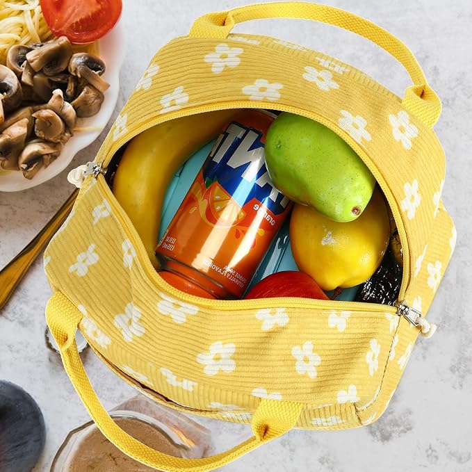 Bluboon Lunch Bag for Women Men Cute Corduroy Lunch Tote Bags Reusable - Image 6