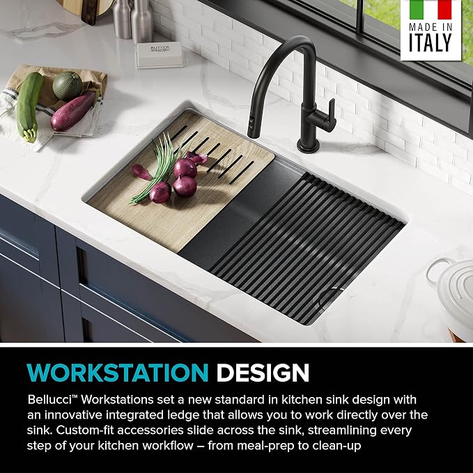 KRAUS Kitchen Sink Bellucci 29” Undermount Workstation Granite, Metallic Gray - Image 5