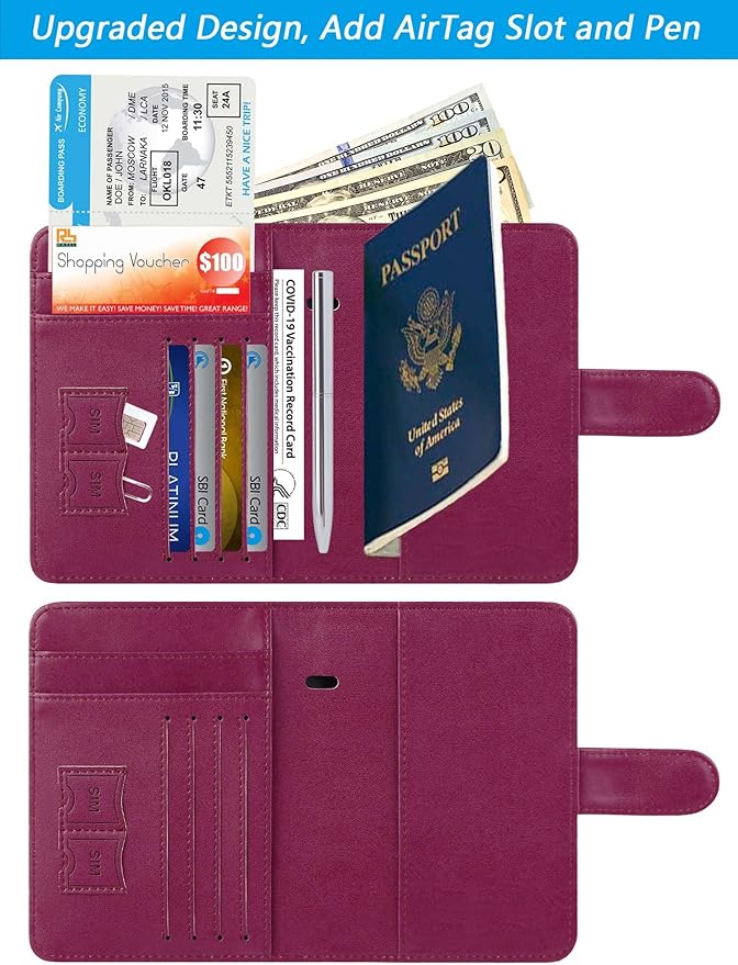 Airtag Passport Holder Cover Wallet RFID Blocking Leather Case Travel - Image 2