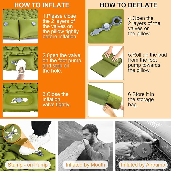 Double Sleeping Pad, Ultralight 3" Extra-Thick Self Inflating Sleeping Mat - Image 6