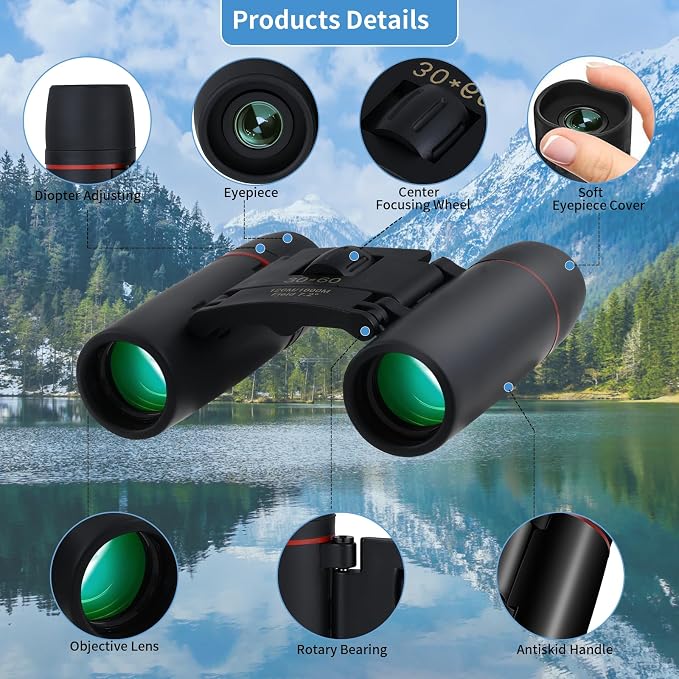 Compact 30x60 Binoculars for Adults and Kids, Foldable Lightweight Easy Focus - Image 8