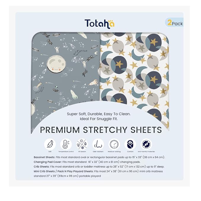 TotAha Space Crib Fitted Sheet, Super Stretchy Jersey Star Crib Sheets by TotAha%7CUnitedStates