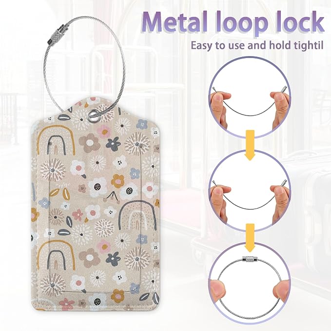 2Pcs Luggage Tag for Suitcase Boho Flowers Rainbow Cute Suitcase Tag - Image 4