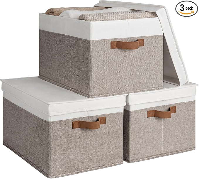 StorageWorks Storage Bins with Lids, Decorative Storage Boxes with Lid and PU by StorageWorks