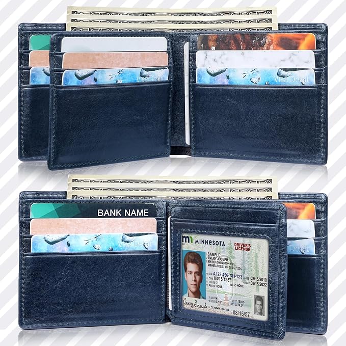 Mens Wallet Bifold Genuine Leather RFID Blocking Wallet - Image 8