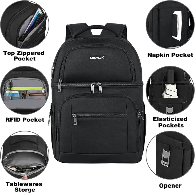 Cooler Backpack, Insulated Backpack Cooler Leakproof Double Deck Cooler Bag - Image 4
