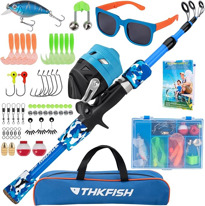 Kids Fishing Pole Set, Telescopic Fishing Rod Reel Combo Kids Starter Kit by THKFISH