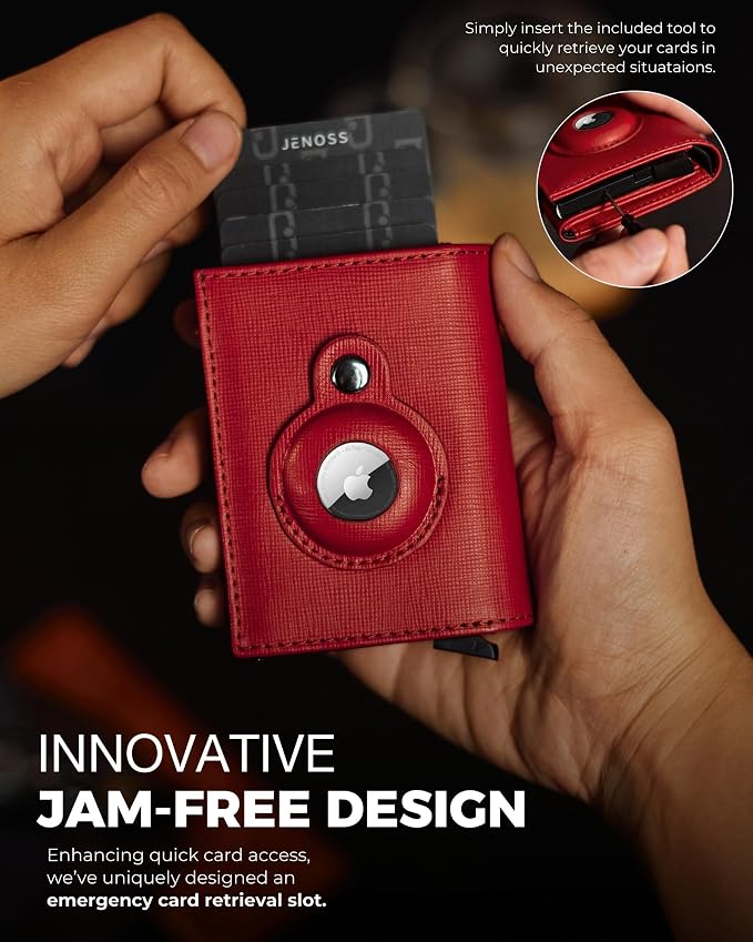 Jenoss Smart AirTag Wallet for Men & Women: Full Grain Leather, RFID Blocking - Image 4