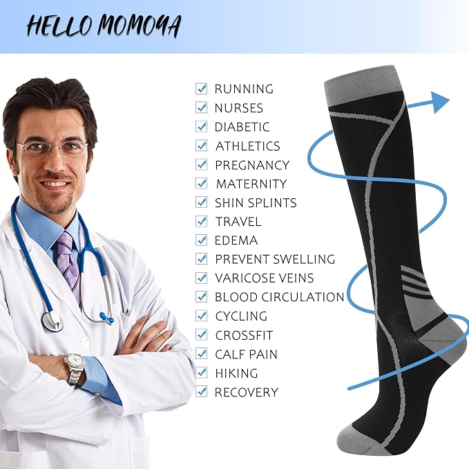 Compression Socks for Women Men Circulation Knee High 8 Pairs for Nurses - Image 5