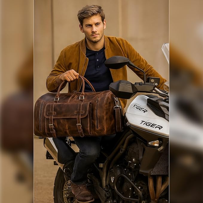 24 Inch Genuine Leather Duffle Bag - Image 9