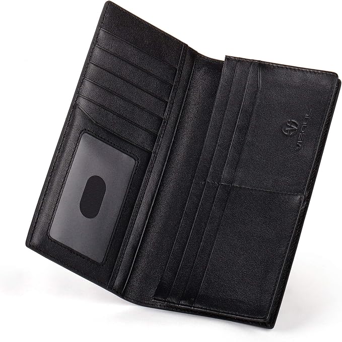 VISOUL Mens Leather Long Checkbook Bifold Wallets - Image 4