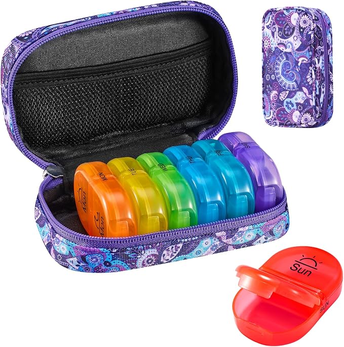 Serfeymi Weekly Travel Pill Organizer 2 Times A Day AM PM Upgraded Rainbow Pill by Serfeymi