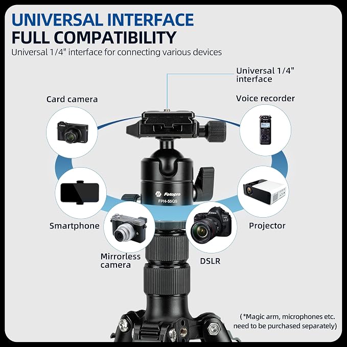 Fotopro 73" Camera Tripod, Aluminum Compact Travel Tripod and Monopod - Image 5