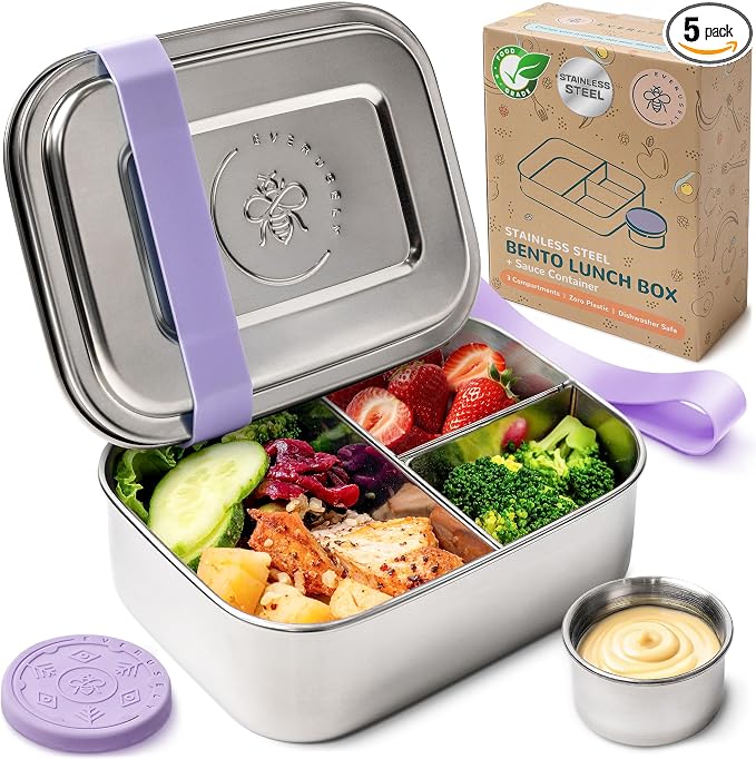 Everusely - Bento Box - Lavender, 27oz / 0.8 L - Stainless Steel Lunch Box - 3 by Everusely
