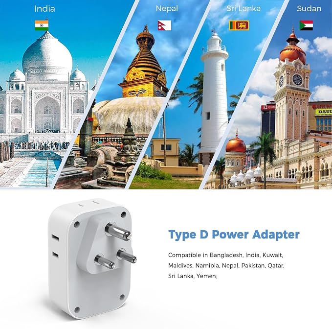 India Plug Adapter 2 Pack, TESSAN Type D Travel Adapter - Image 3