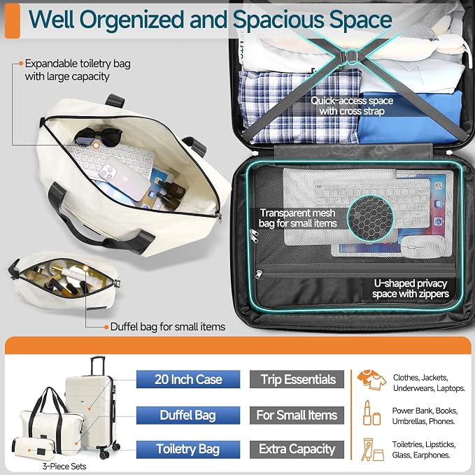 Hoteel Luggage Sets 3 Piece, ABS+PC Hard Shell Expandable Suitcases - Image 4