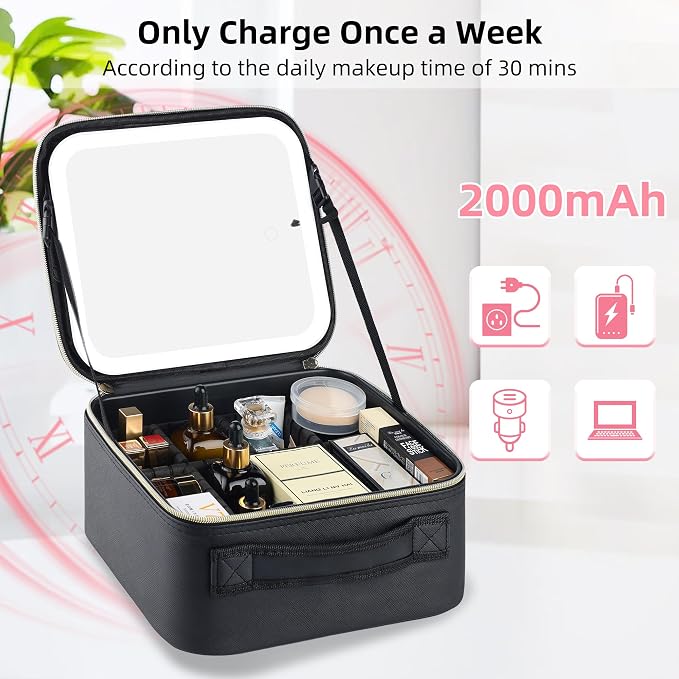 Travel Makeup Bag with LED Mirror – Waterproof Cosmetic Train Case with - Image 4