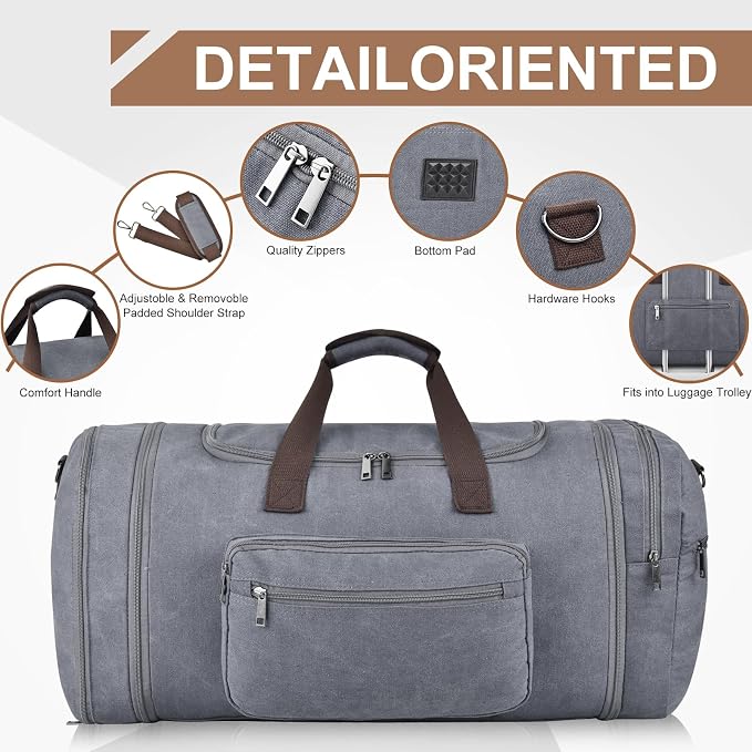 Felipe Varela 60L Duffle Bag for Men, Large Expandable Canvas Duffel Bag for - Image 7