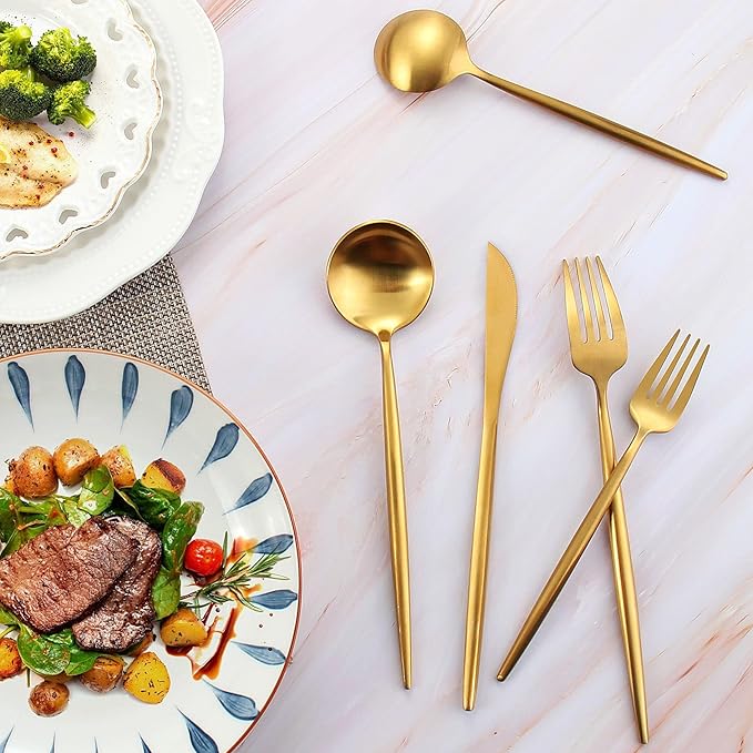 Matte Gold Silverware Set for 4, IBIILII JEFF 20 Pieces Stainless Steel - Image 5