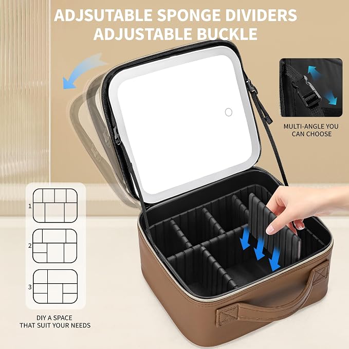 Travel Makeup Bag with LED Mirror – Waterproof Cosmetic Train Case with - Image 6