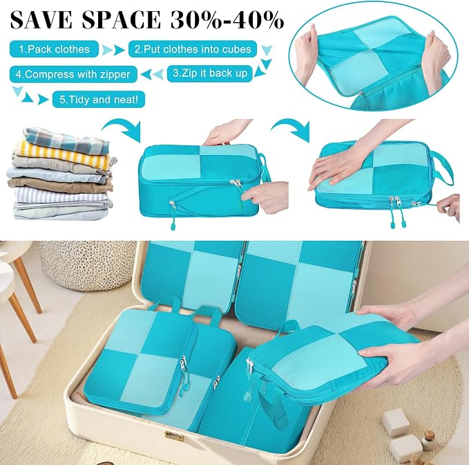 8 Set Compression Packing Cubes Travel, Lightweight Expandable Travel Cubes - Image 2