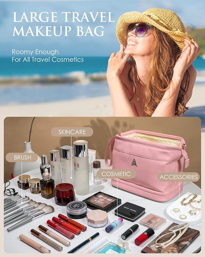 Bridesmaid Gifts for Women, Initial Makeup Bag, Personalized Double Layer - Image 2