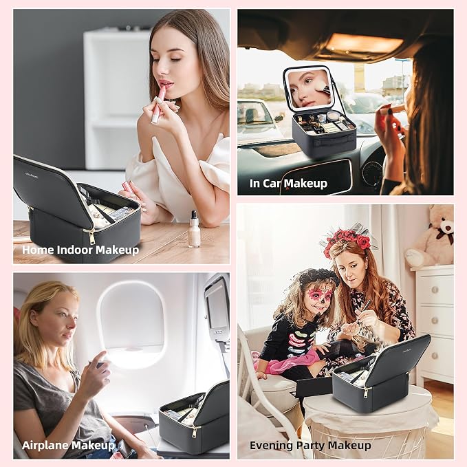 Travel Makeup Bag with LED Mirror – Waterproof Cosmetic Train Case with - Image 6