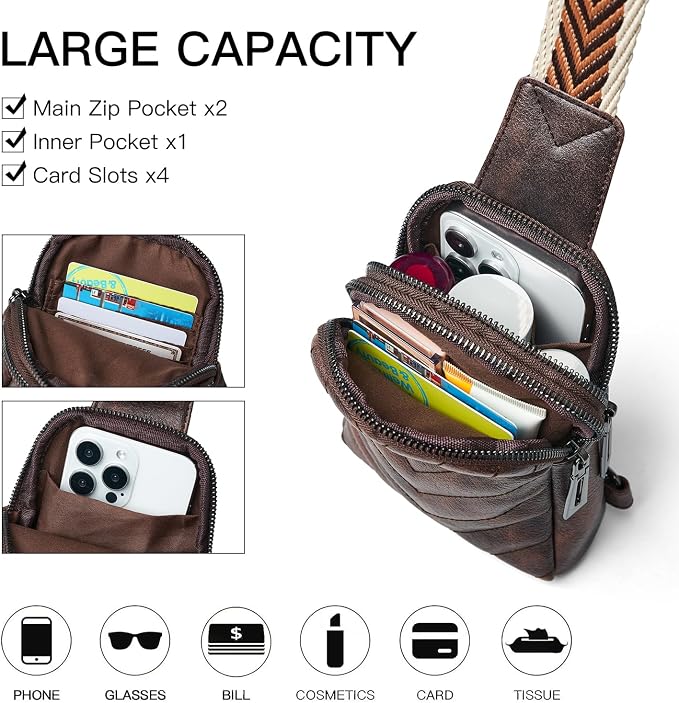 7L Sling Bag for Women Men Leather Small Sling Backpack Daypack Anti Theft - Image 3
