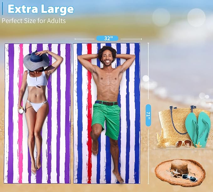 2 Pack Microfiber Oversized Lightweight Beach Towel 71"x32" XL Extra Large Thin - Image 3