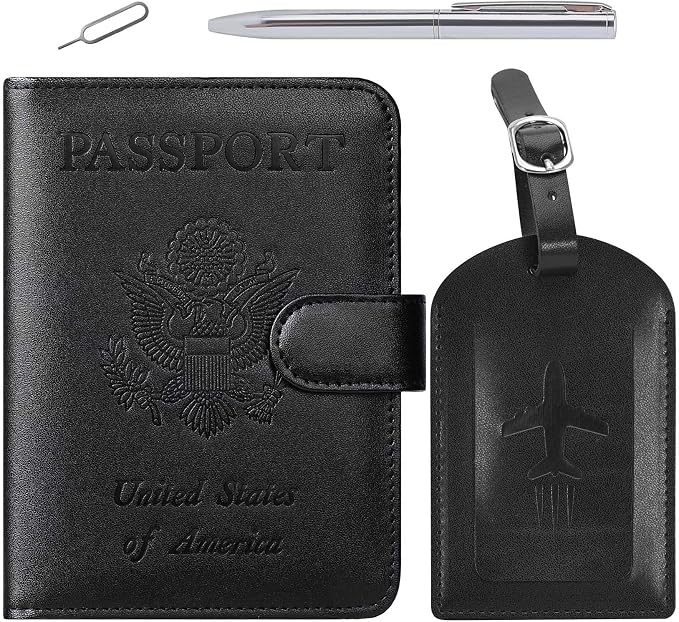 Passport Holder With Luggage Tag Cover Wallet RFID Blocking Leather Case Travel by PASCACOO
