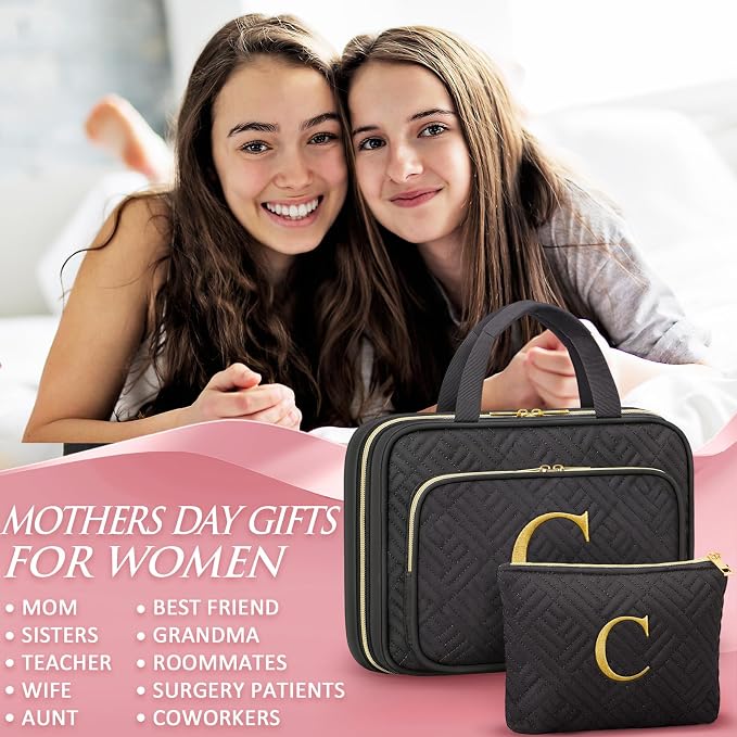 Gifts for Women, Initial Toiletry Makeup Bag Hanging Cosmetic Organizer - Image 7