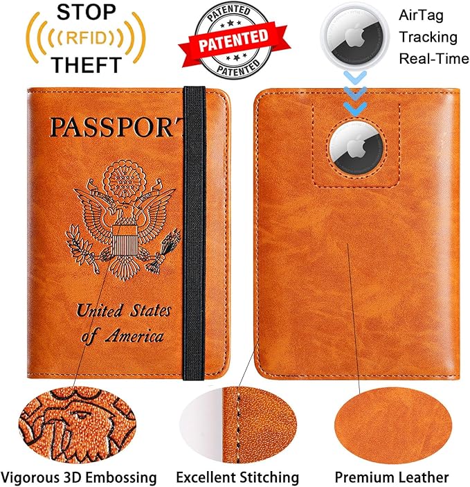 Airtag Passport Holder Cover Wallet Travel Essentials RFID Blocking Leather - Image 2