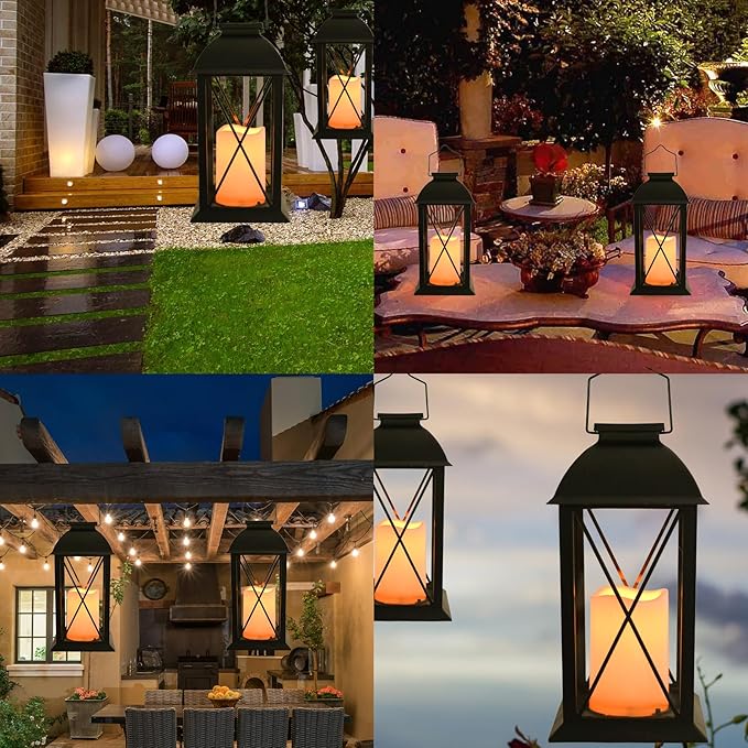 2 Pack Outdoor Solar Lantern 12" Battery Hanging Lanterns Waterproof Vintage - Image 4