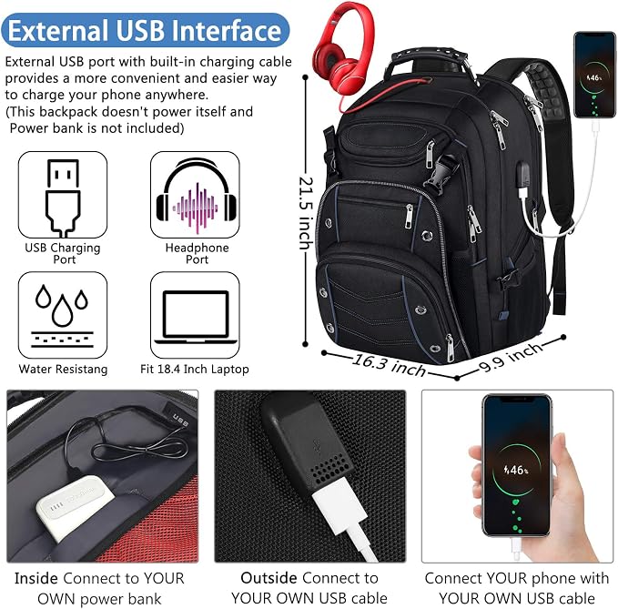 18.4 Laptop Backpack for unisex, 55L Extra Large Gaming Laptops Backpack - Image 3