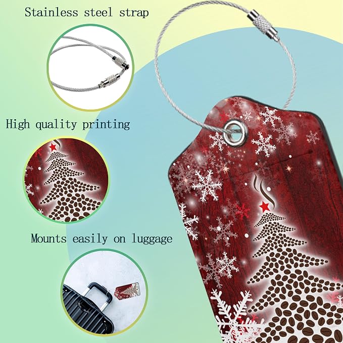 Christmas 2 Pack Luggage Tag for Suitcases Tree Snowflake Red PU Leather Bag - Image 4