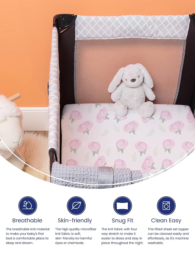 TotAha Premium Stretchy Pack N Play Playard Sheets | Mini Crib Sheets - Image 2