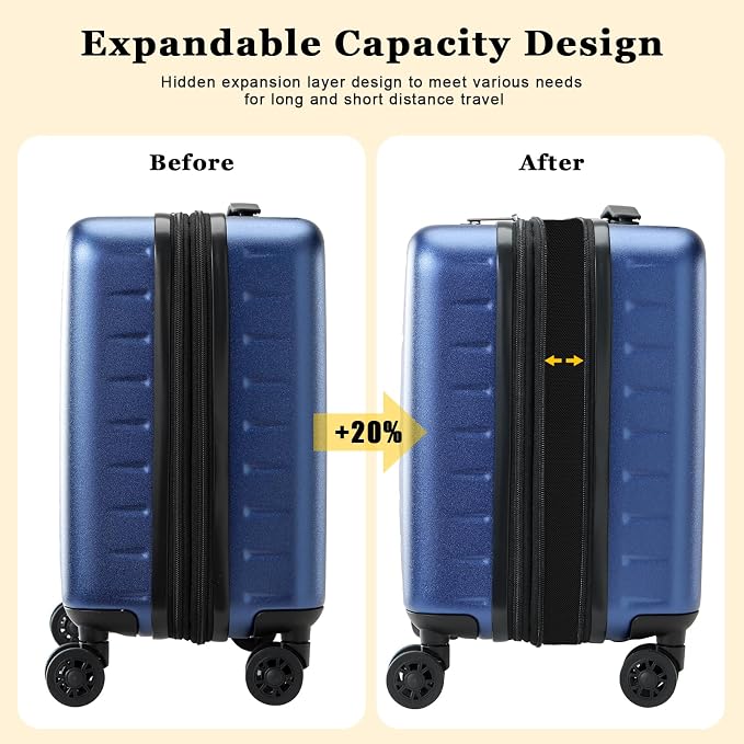 16 Inch Carry On Luggage Airline Approved, Expandable Lightweight ABS+PC Hard - Image 2