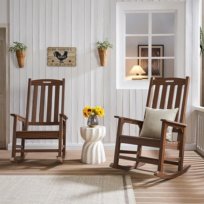 Psilvam Outdoor Rocking Chair, Poly Lumber Oversized Rocking Chair - Image 2