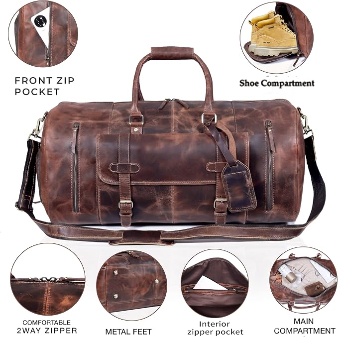 24 Inch Genuine Leather Duffle Bag - Image 6