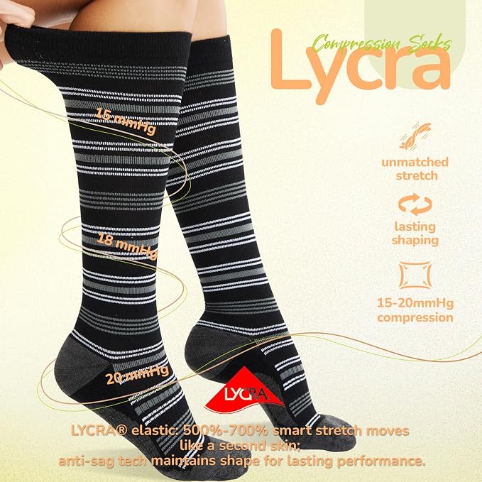 Merino Wool Compression Socks for Women Men, 15-20 mmHg Knee High Socks for - Image 5