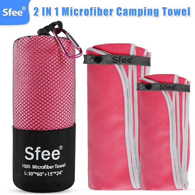 Sfee 2 Pack Microfiber Travel Towel, Quick Dry Towel Camping Beach Towel Super - Image 6