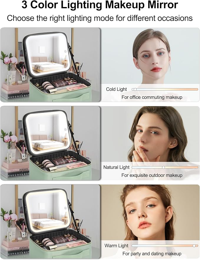 Chomeiu Makeup Bag with LED Mirror, Travel Makeup Case - Image 4