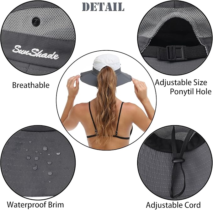 Womens Summer Sun Hat Beach Hat Wide Brim Outdoor UV Protection Hat Foldable - Image 3