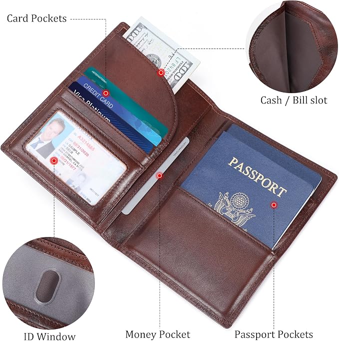 Polare Full Grain Leather Passport Holder RFID Blocking Travel Bifold Wallet - Image 3