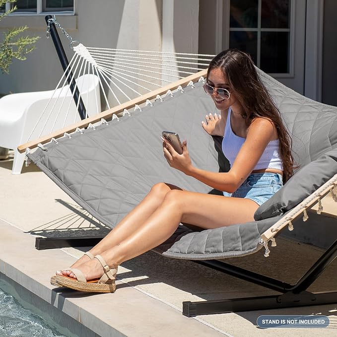 ANOW Heavy Duty Hammock with Spreader Bars and Detachable Pillow, 2 Person - Image 2
