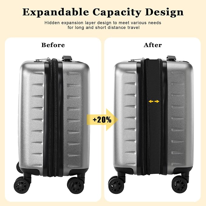 16 Inch Carry On Luggage Airline Approved, Expandable Lightweight ABS+PC Hard - Image 2